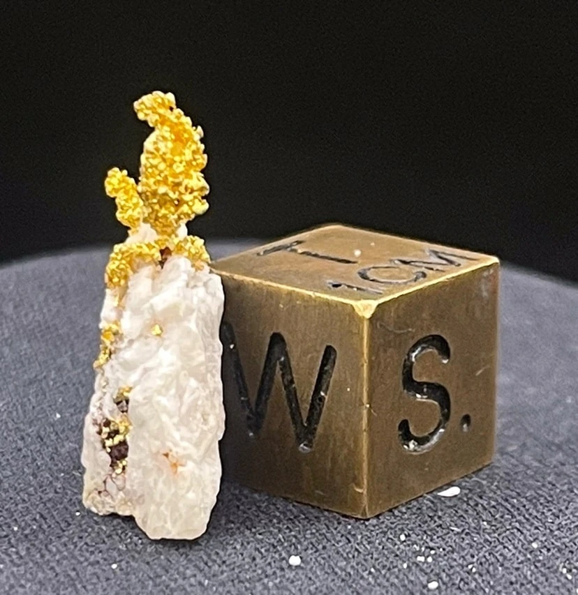 Rarität – gediegenes Gold auf Quarz mit Größenmaßstab