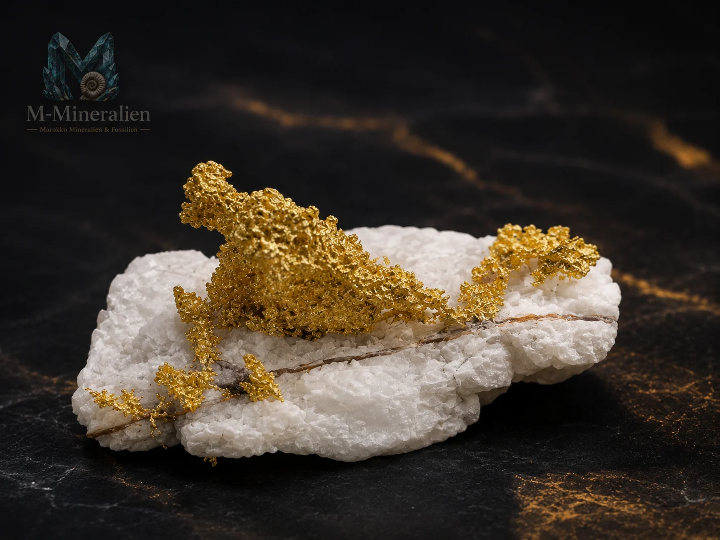 Seltene Mineralien kaufen – Gold auf Quarz, M-Mineralien